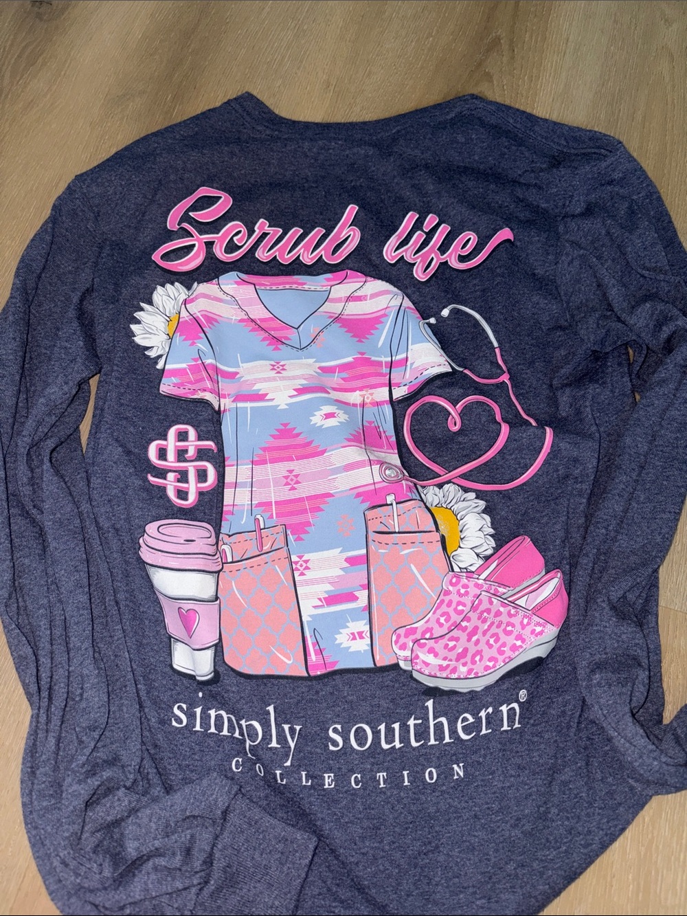 Simply Southern Navy, Pink and Light Blue 'Scrub Life' Long Sleeve Tee
